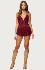 Edikted Lanney Ruffled Sheer Lacey Romper