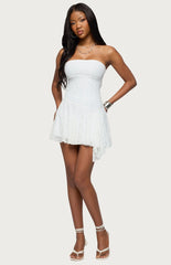 Edikted Elaia Asymmetric Strapless Lace Mini Dress