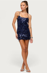 Edikted Nala Backless Sequin Mesh Mini Dress