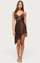 Edikted Kit Asymmetric Lacey Satin Effect Dress