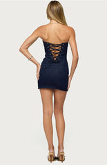 Edikted Olga Strapless Stretchy Denim Romper