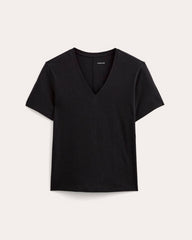 The Slouchy V-Neck Tee In Cotton Linen | Black