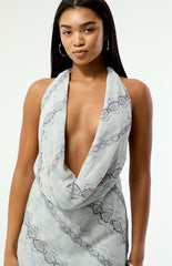 Third Charm Jade Snake Print Cowl Mini Dress
