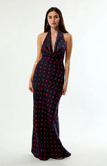 WEWOREWHAT Polka Dot Cowl Halter Maxi Dress