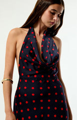 WEWOREWHAT Polka Dot Cowl Halter Maxi Dress