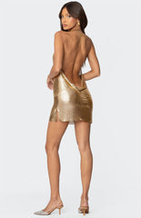 Edikted Backless Chainmail Cowl Neck Mini Dress