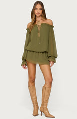 Edikted Delphine Off Shoulder Chiffon Romper