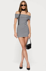 Edikted Zivi Fold Over Striped Mini Dress