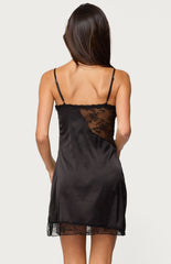 Edikted Asymmetric Lacey Satin Effect Mini Dress