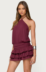 Edikted Fontella Ruffled Halter Neck Romper