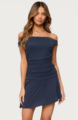 Edikted Robynne Asymmetric Off Shoulder Mini Dress