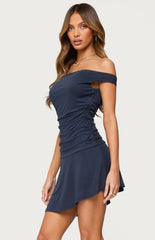 Edikted Robynne Asymmetric Off Shoulder Mini Dress