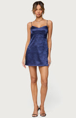 Edikted Kara Embroidered Satin Effect Mini Dress