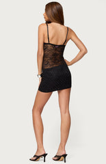 Edikted Rhinestone Sheer Lace Mini Dress