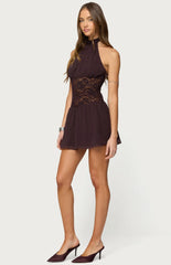 Edikted Lizette Sheer Lacey Chiffon Mini Dress