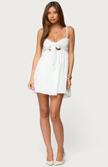 Edikted Embroidered Tie Front Cutout Mini Dress