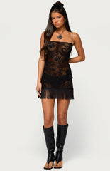Edikted Sophina Fringed Sheer Lace Mini Dress