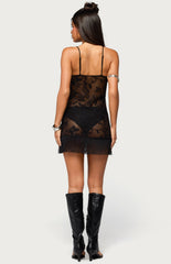 Edikted Sophina Fringed Sheer Lace Mini Dress