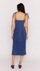 Floral Denim Stretch Midi Dress