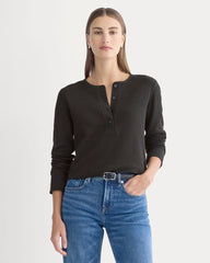 Boxy Henley In Cozy Waffle | Black