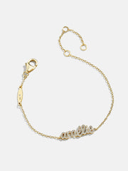 14K Gold Pavé Custom Nameplate Bracelet - 14K Gold. Pavé Cubic Zirconia Stones