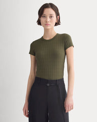 Cropped Crew In Pointelle | Olive Night