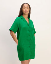 The Shirtdress In Linen | Grass Green