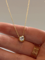 14K Gold Birthstone Pendant Necklace - Crystal