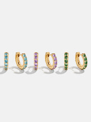 18K Gold Birthstone Huggie Earrings - Aquamarine