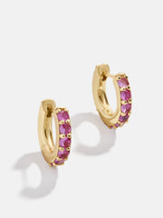 14K Gold Birthstone Huggie Earrings - Rose