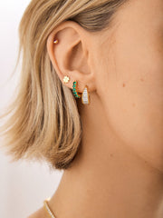 14K Gold Birthstone Huggie Earrings - Sapphire