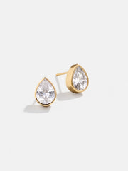 Donna 18K Gold Bezel Earrings - Pear Bezel Set Earrings