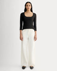 The Pointelle Scoop-Neck Top | Black