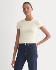 Cropped Crew In Pointelle | Lemon Icing