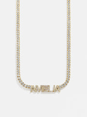 Billie 14K Gold Tennis Custom Nameplate Necklace - Block