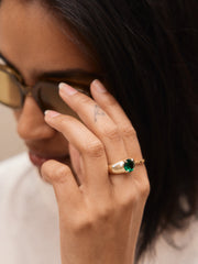 Puffy Cigar Band Custom Birthstone Ring - Silver