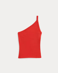 Retrosoft Cotton One-Shoulder Tank | Fiery Red