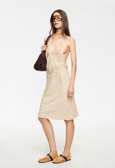 Solana Midi Dress - Beige Plaid