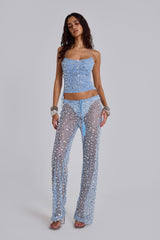 Deva Sequin Knit Corset Top in Sky