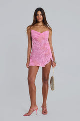 Shadea Applique Lace Mini Dress in Pink