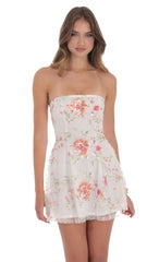 Sequin Floral Strapless Dress-White