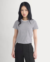 The Slim Crew In Essential Cotton | Bone / Pirate Black Stripe