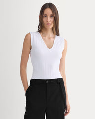 V-Neck Tank In Pointelle | White