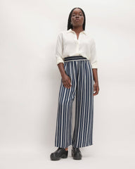 The Satin Pull-On Pant | Navy / Bone