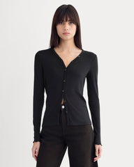 Sheer V-Neck Cardigan In Butterluxe | Black
