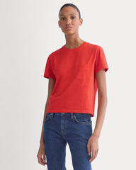 The Box-Cut Tee In Essential Cotton | Fiery Red | Pocket