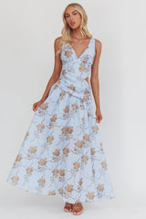 First Dates Waist Cut-Out Maxi Dress Floral Blue