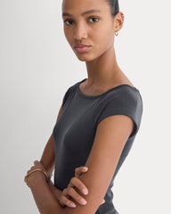Boatneck Cap-Sleeve Top In Butterknit | Black
