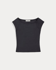 Boatneck Cap-Sleeve Top In Butterknit | Black