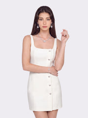 Sera Crystal-Button White Dress